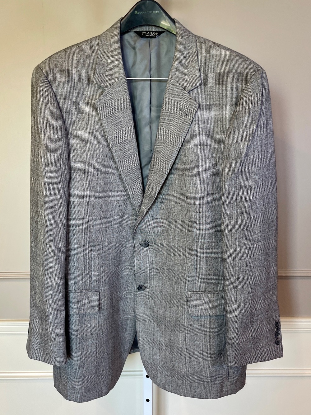 Jos. A. Banks Blazer 46L Silk Cashmere Micro Houndstooth Plaid Black White